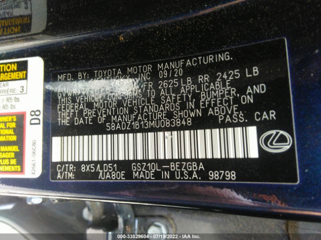 Photo 8 VIN: 58ADZ1B13MU083848 - LEXUS ES 