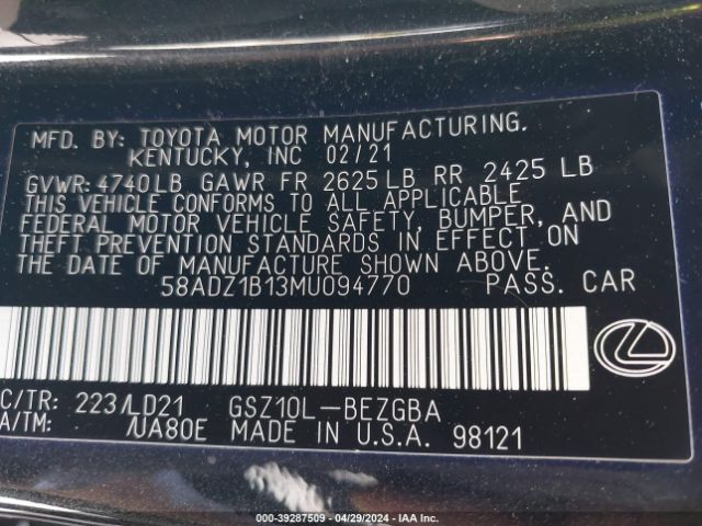 Photo 8 VIN: 58ADZ1B13MU094770 - LEXUS ES 350 