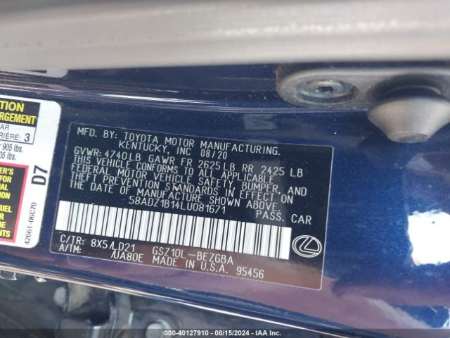 Photo 8 VIN: 58ADZ1B14LU081671 - LEXUS ES 