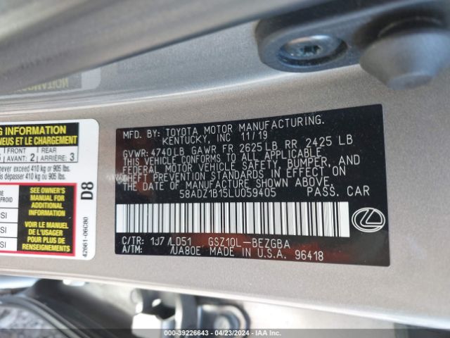 Photo 8 VIN: 58ADZ1B15LU059405 - LEXUS ES 350 