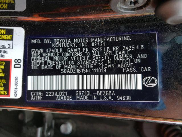 Photo 11 VIN: 58ADZ1B15NU111019 - LEXUS ES 350 BAS 