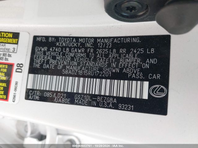 Photo 8 VIN: 58ADZ1B15RU172201 - LEXUS ES 