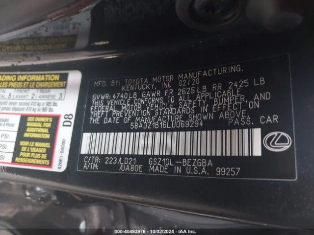 Photo 8 VIN: 58ADZ1B16LU069294 - LEXUS ES 