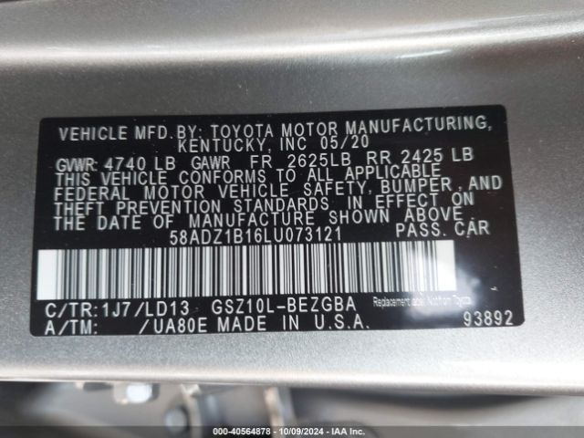 Photo 8 VIN: 58ADZ1B16LU073121 - LEXUS ES 