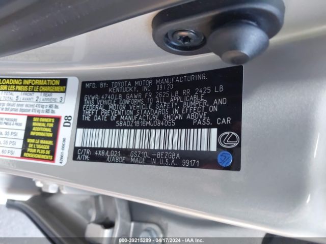 Photo 8 VIN: 58ADZ1B16MU084055 - LEXUS ES 350 