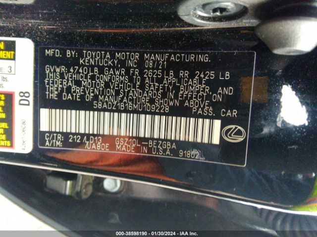 Photo 8 VIN: 58ADZ1B16MU109228 - LEXUS ES 350 