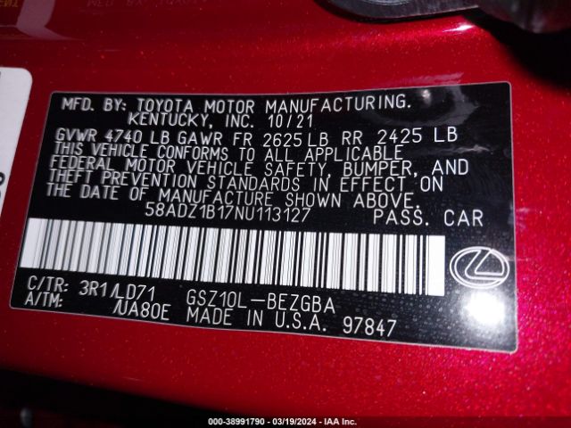 Photo 8 VIN: 58ADZ1B17NU113127 - LEXUS ES 350 