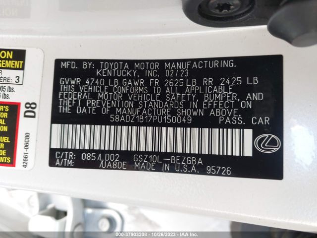 Photo 8 VIN: 58ADZ1B17PU150049 - LEXUS ES 350 