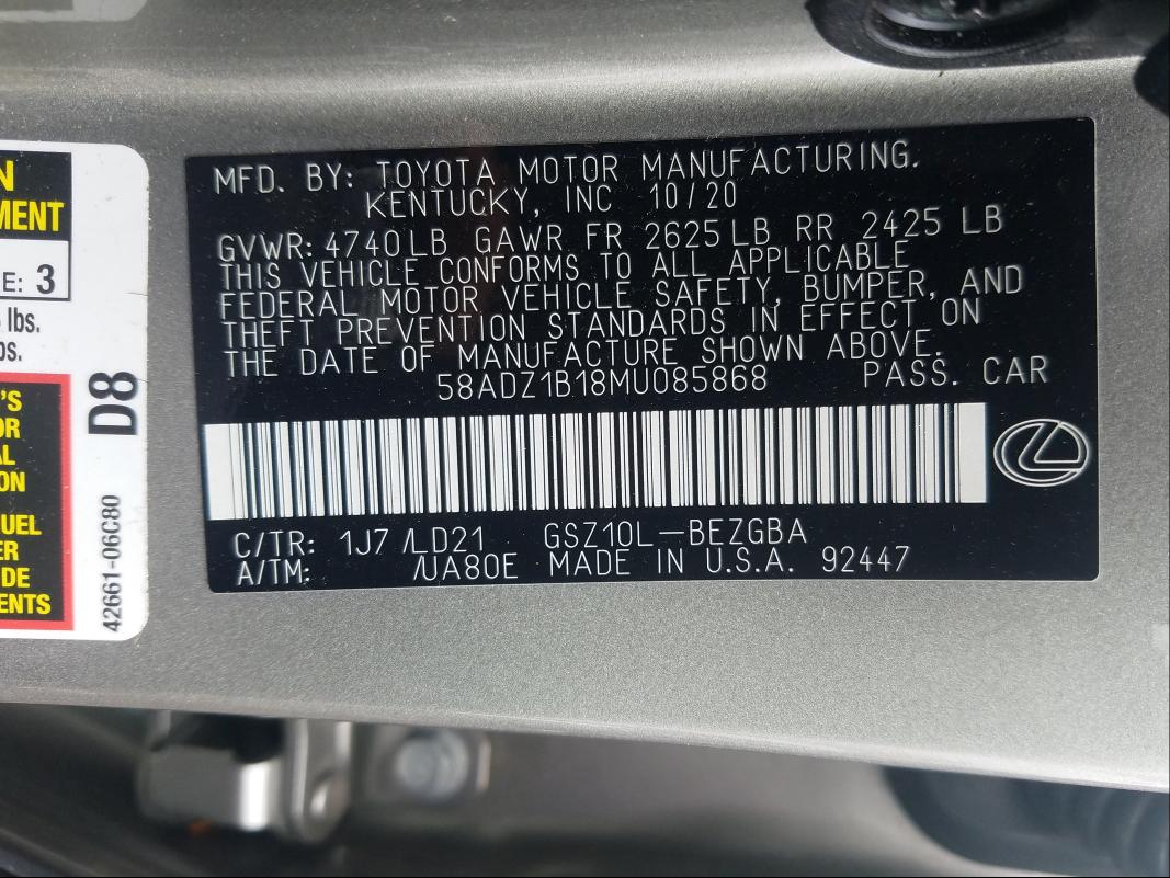 Photo 9 VIN: 58ADZ1B18MU085868 - LEXUS ES 350 BAS 