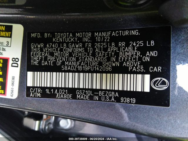 Photo 8 VIN: 58ADZ1B19PU142096 - LEXUS ES 