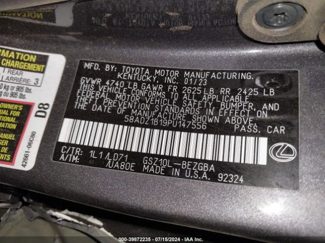 Photo 8 VIN: 58ADZ1B19PU147556 - LEXUS ES 