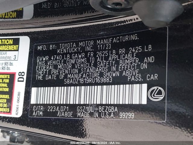 Photo 8 VIN: 58ADZ1B19RU169883 - LEXUS ES 