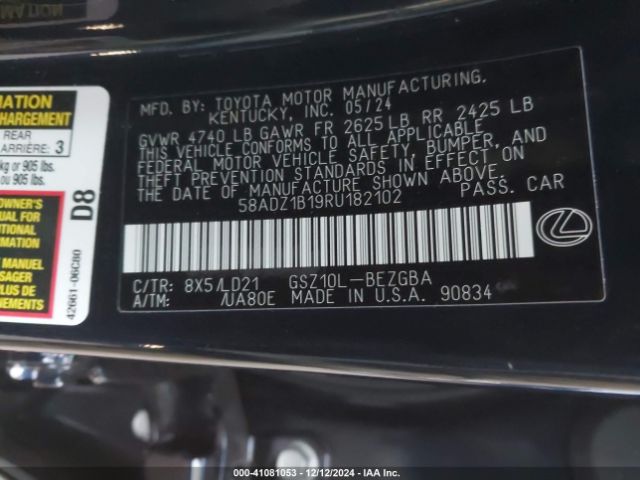 Photo 8 VIN: 58ADZ1B19RU182102 - LEXUS ES 