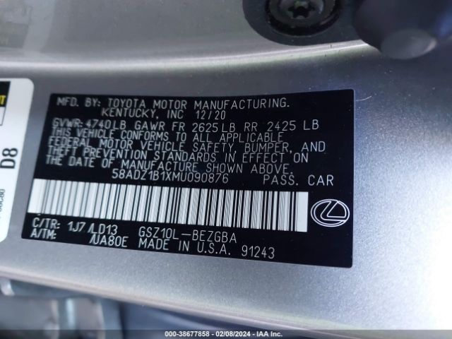 Photo 8 VIN: 58ADZ1B1XMU090876 - LEXUS ES 350 