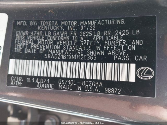 Photo 8 VIN: 58ADZ1B1XNU120363 - LEXUS ES 