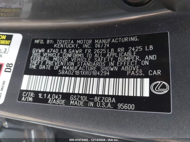 Photo 8 VIN: 58ADZ1B1XRU184294 - LEXUS ES 