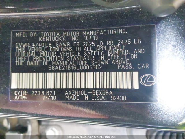 Photo 8 VIN: 58AE21B16LU005362 - LEXUS ES 