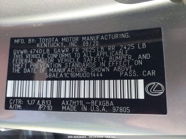 Photo 8 VIN: 58AEA1C16MU001444 - LEXUS ES 