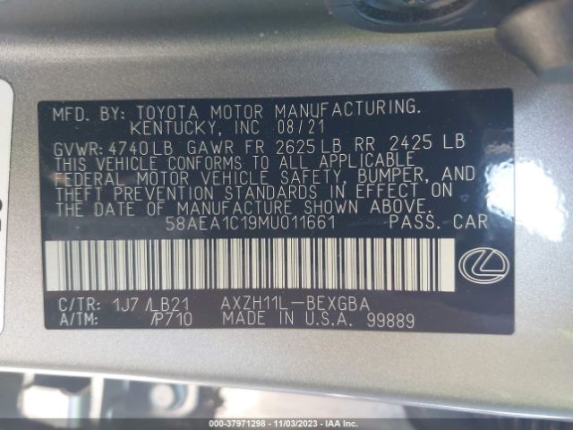 Photo 8 VIN: 58AEA1C19MU011661 - LEXUS ES 300H 