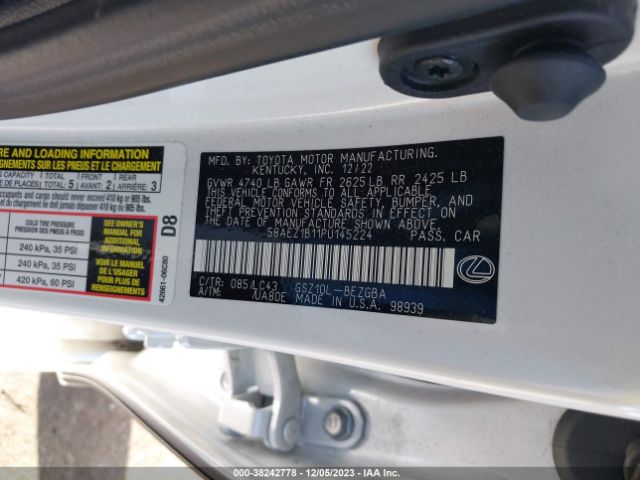 Photo 8 VIN: 58AEZ1B11PU145224 - LEXUS ES 350 