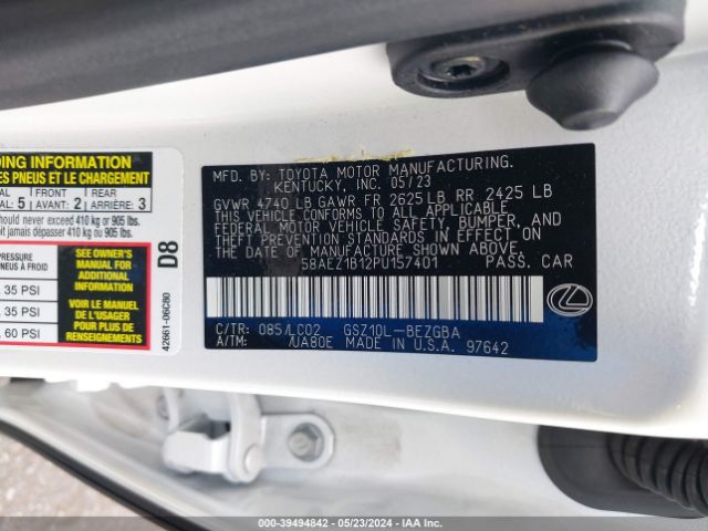 Photo 8 VIN: 58AEZ1B12PU157401 - LEXUS ES 350 