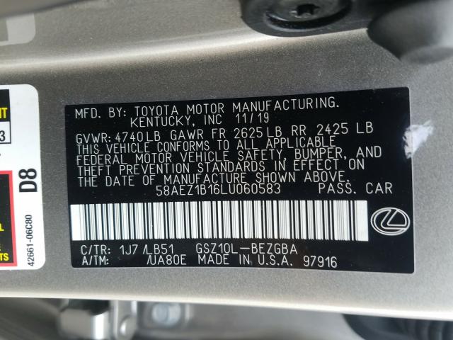 Photo 9 VIN: 58AEZ1B16LU060583 - LEXUS ES 350 LUX 