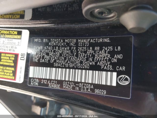 Photo 8 VIN: 58AEZ1B18PU150260 - LEXUS ES 