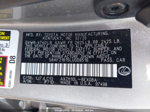 Photo 8 VIN: 58AF21B15LU008516 - LEXUS ES 