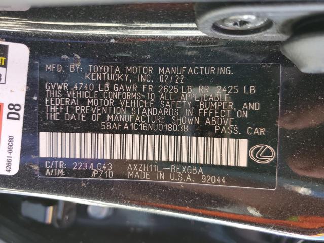 Photo 9 VIN: 58AFA1C16NU018038 - LEXUS ES 300H BA 