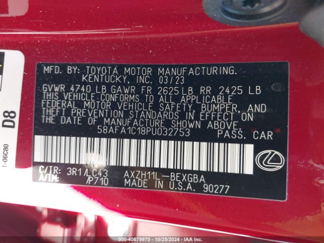 Photo 8 VIN: 58AFA1C18PU032753 - LEXUS ES 