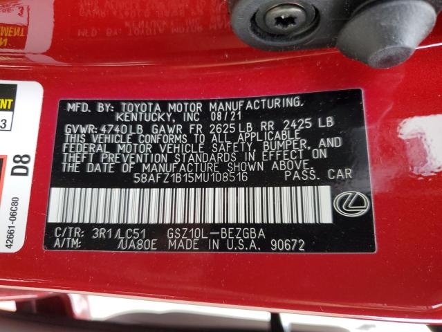 Photo 12 VIN: 58AFZ1B15MU108516 - LEXUS ES 350 BAS 