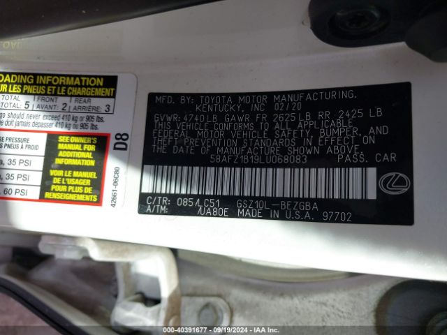 Photo 8 VIN: 58AFZ1B19LU068083 - LEXUS ES 