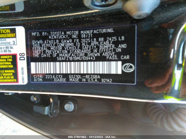 Photo 8 VIN: 58AFZ1B19MU109443 - LEXUS ES 350 