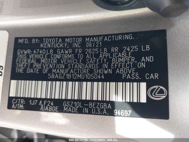 Photo 8 VIN: 58AGZ1B12MU105044 - LEXUS ES 350 