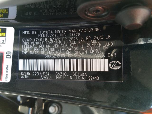 Photo 9 VIN: 58AGZ1B16LU071897 - LEXUS ES 350 F-S 