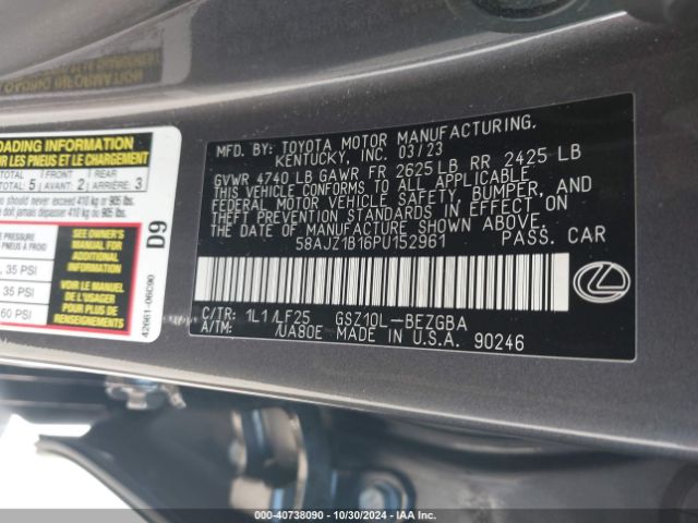 Photo 8 VIN: 58AJZ1B16PU152961 - LEXUS ES 