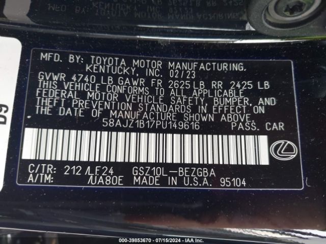 Photo 8 VIN: 58AJZ1B17PU149616 - LEXUS ES 350 