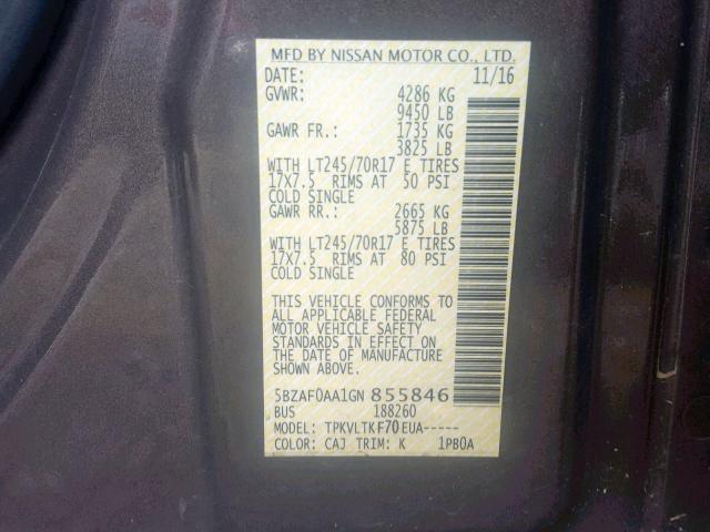 Photo 9 VIN: 5BZAF0AA1GN855846 - NISSAN NV 3500 S 