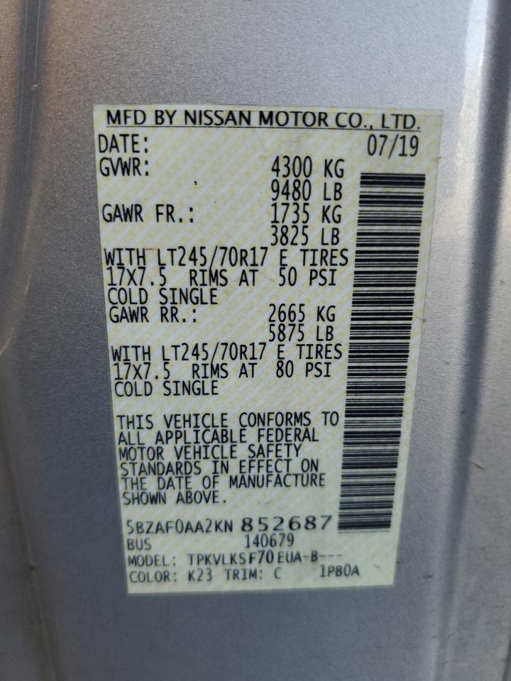 Photo 12 VIN: 5BZAF0AA2KN852687 - NISSAN NV 