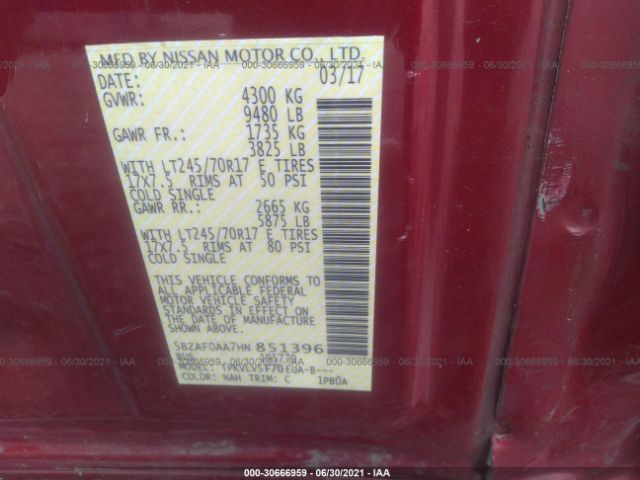 Photo 8 VIN: 5BZAF0AA7HN851396 - NISSAN NV PASSENGER 