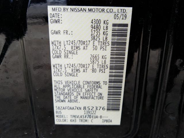 Photo 9 VIN: 5BZAF0AA7KN852376 - NISSAN NV 3500 