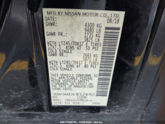 Photo 8 VIN: 5BZAF0AA8JN852692 - NISSAN NV PASSENGER NV3500 HD 