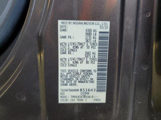 Photo 12 VIN: 5BZAF0AAXKN851643 - NISSAN NV 3500 