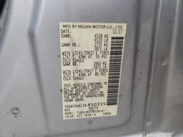 Photo 9 VIN: 5BZBF0AA1JN850335 - NISSAN NV 3500 S 