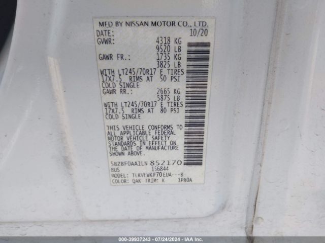 Photo 8 VIN: 5BZBF0AA1LN852170 - NISSAN NV 