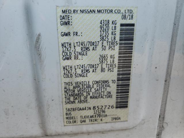 Photo 9 VIN: 5BZBF0AA4JN852726 - NISSAN NV 3500 S 