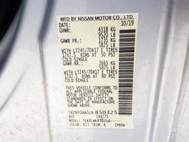 Photo 9 VIN: 5BZBF0AA5LN850325 - NISSAN NV 3500 