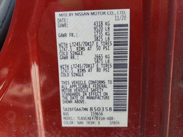 Photo 9 VIN: 5BZBF0AA7MN850358 - NISSAN NV 3500 