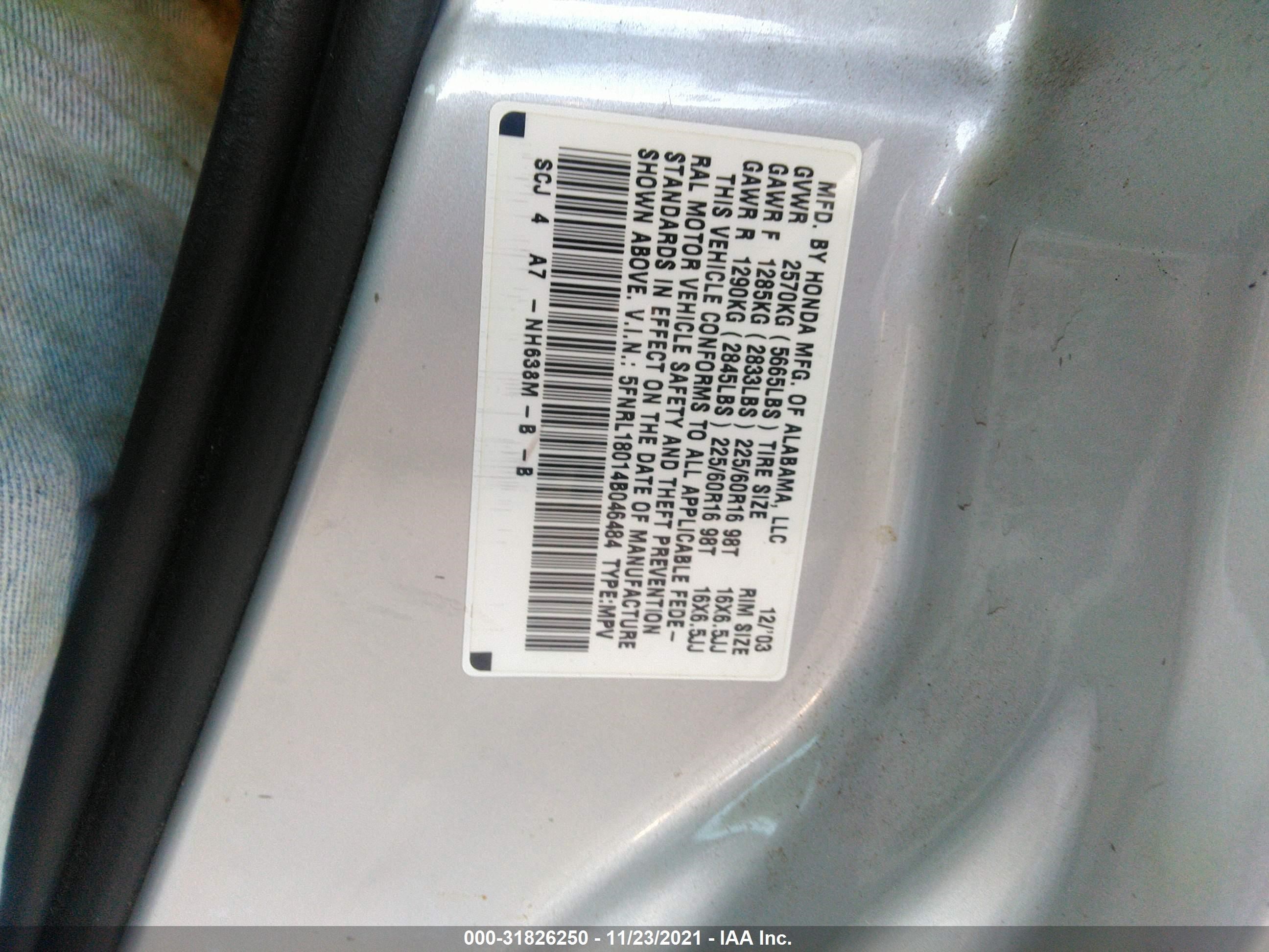 Photo 8 VIN: 5FNRL18014B046484 - HONDA ODYSSEY 