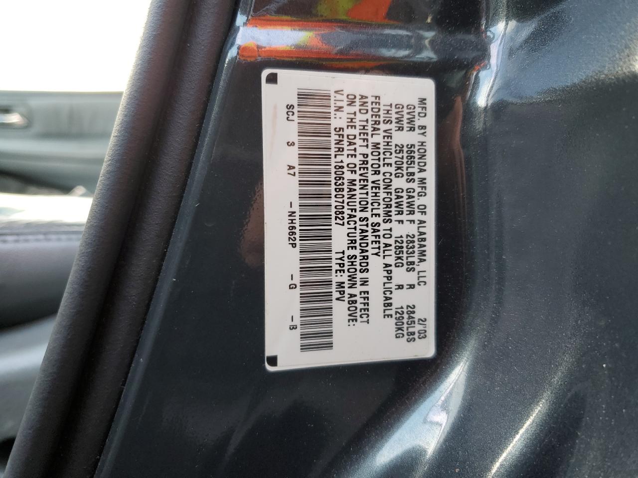 Photo 12 VIN: 5FNRL18063B070827 - HONDA ODYSSEY 